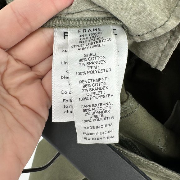 Frame Denim Le High Straight Olive Khaki Green Chino Pants Raw Step Hems Size 26 - Picture 8 of 10
